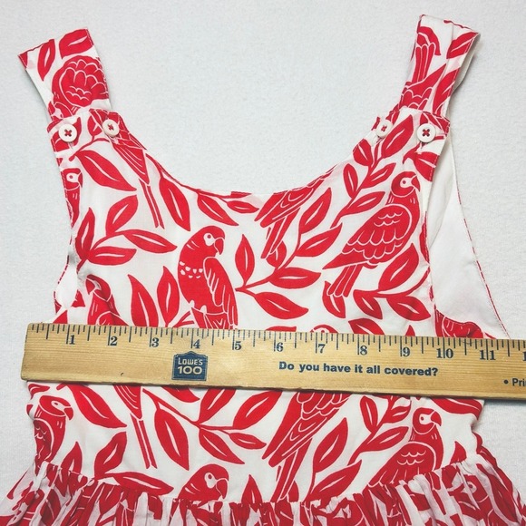Mini Boden Cross-Back Dress 6-7Y Birds Beach Red White 100% Cotton Twirl Party - Picture 7 of 10